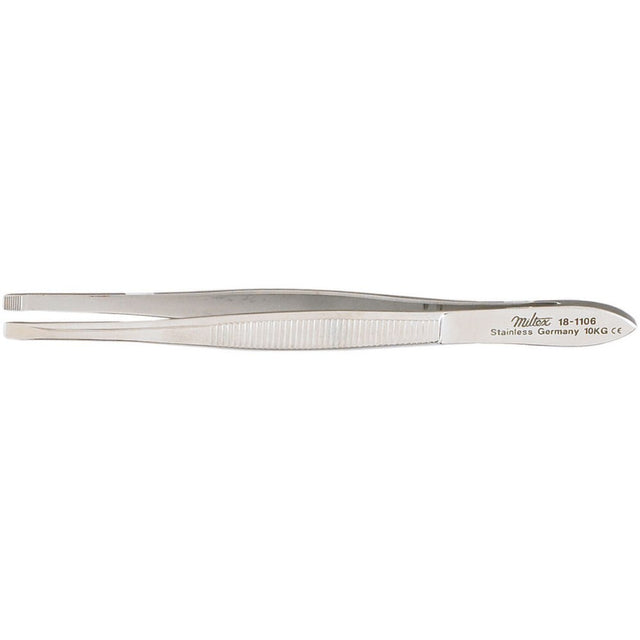 MILTEX DOUGLAS Cilia Forceps, 3-1/2" (89mm), 2.5mm Wide, with Fine Horizontal Serrations. MPN: 18-1106
