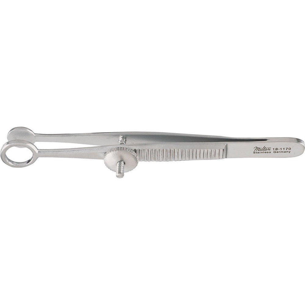 MILTEX AYER Chalazion Forceps, 3-5/8" (92mm), Fenestrated Jaw, Inside Ring Diameter 9mm, Solid Blade. MPN: 18-1170