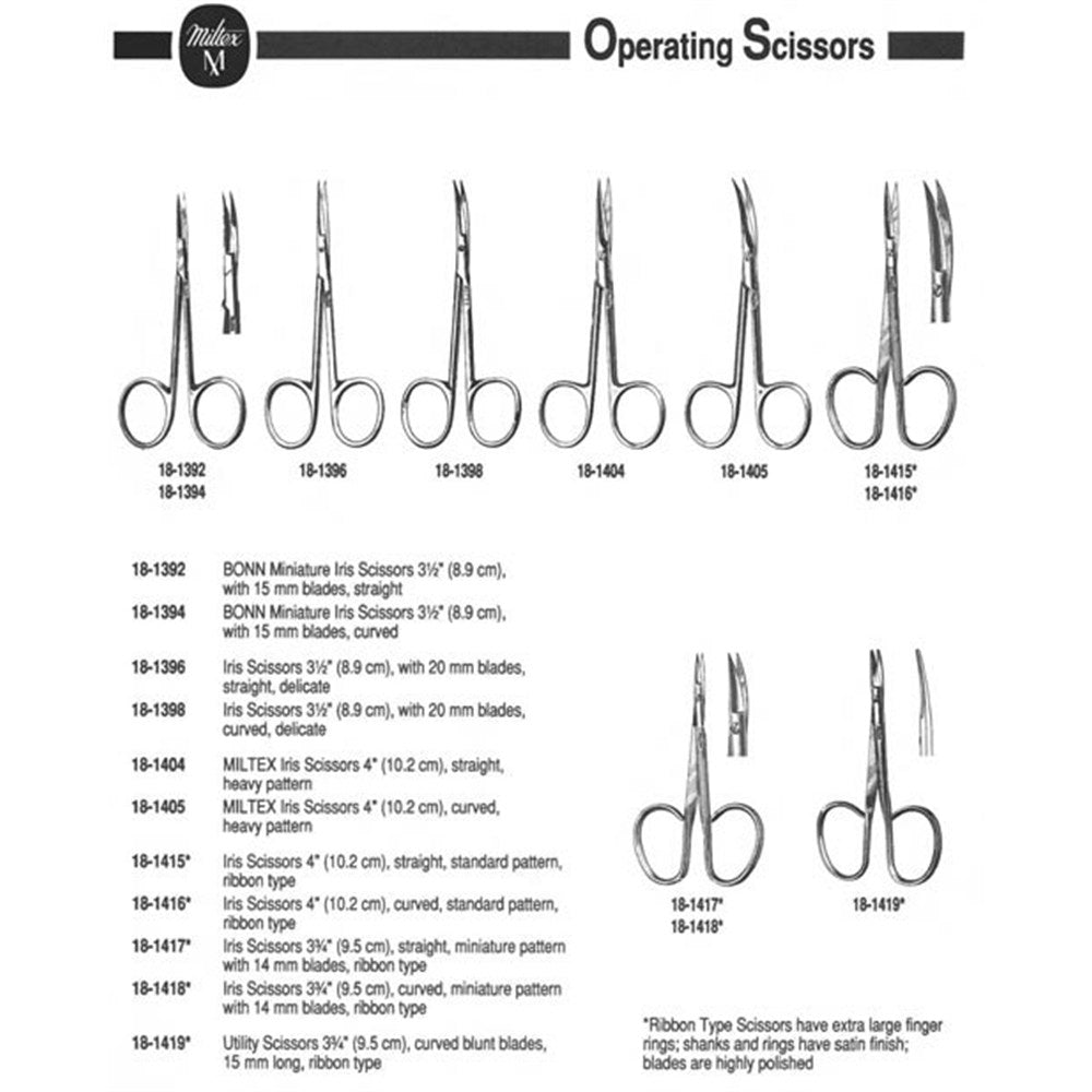 MILTEX Iris Scissors, 4-1/8" (104mm), Straight, 1-1/4" (32mm) Blades, Heavy Pattern. MPN: 18-1404 - Image 2