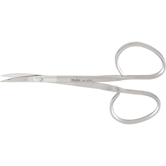 MILTEX Iris Scissors, 4" (102mm), Curved, 1" (25.5mm) Blades, Ribbon-Type Handle. MPN: 18-1416