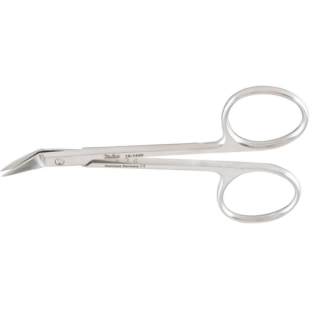 MILTEX WILMER Conjunctival Scissors, 4-1/8" (104mm), Blades Angled on Flat, 5/8" (15mm) Blade. MPN: 18-1440