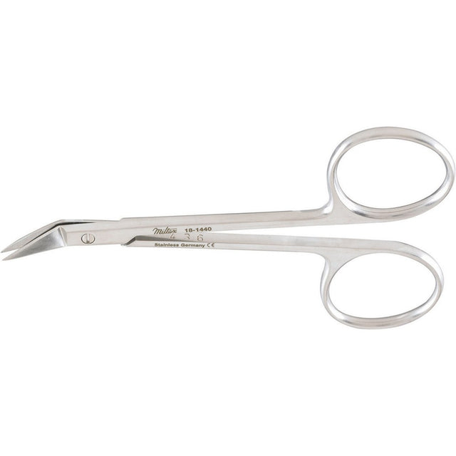 MILTEX WILMER Conjunctival Scissors, 4-1/8" (104mm), Blades Angled on Flat, 5/8" (15mm) Blade. MPN: 18-1440