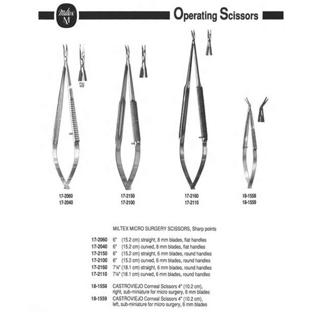 MILTEX CASTROVIEJO Corneal Scissors, 3-7/8" (98mm), right, for microsurgery, 7mm blades. MPN: 18-1558 - Image 2
