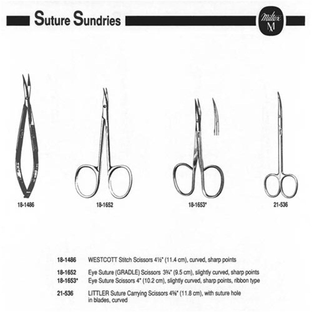 MILTEX Eye Suture (GRADLE) Scissors, 3-3/4" (9.5 cm), slightly curved, sharp points. MPN: 18-1652 - Image 3