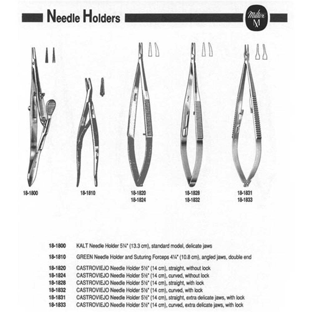 Miltex Kalt Needle Holder, 5⅜" (13.6 cm), Straight, Delicate Jaws, with Lock, Serrated Thumb Plate. MPN: 18-1800 - Image 2