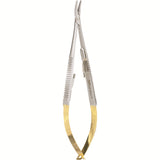 Miltex Castroviejo Needle Holder, 5½" (14 cm), Curved, Serrated Jaws, with Lock, Tungsten Carbide. MPN: 18-1832A-TC