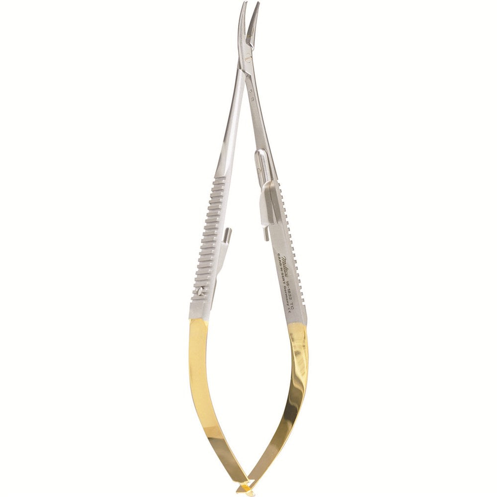 Miltex Castroviejo Needle Holder, 5¾" (14.5 cm), Curved, Smooth Jaws, with Lock, Tungsten Carbide. MPN: 18-1832TC