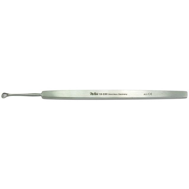MILTEX ELLIS Foreign Body Spud, 4-1/2" (114mm), 1.3mm blade, curved. MPN: 18-380