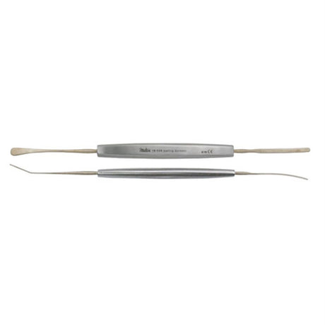 MILTEX CASTROVIEJO Spatula, 5-1/2", double end 3.5 mm wide angled & 2 mm wide slightly curved, sterling. MPN: 18-564