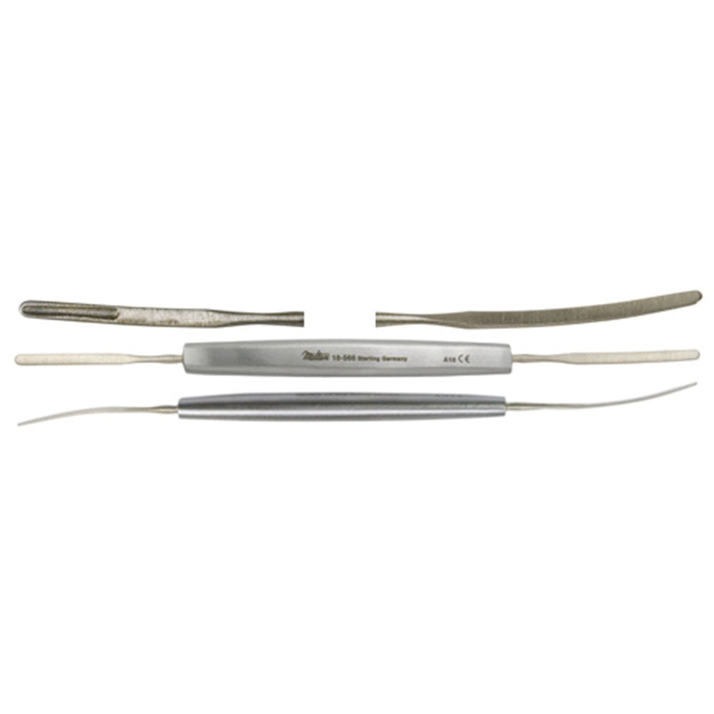 MILTEX SMITH-FISHER Iris Spatula, one flat end 2 mm wide, one spoon end 2 mm, sterling. MPN: 18-566
