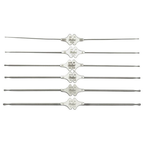 MILTEX WILLIAMS Lacrimal Probe, 5-1/8" (130mm), silver, double ended, sizes 1-2, 0.8mm and 0.9mm tips. MPN: 18-726