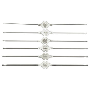 MILTEX WILLIAMS Lacrimal Probe, 5-1/8" (130mm), silver, double ended, sizes 3-4, 1.0mm and 1.1mm tips. MPN: 18-728
