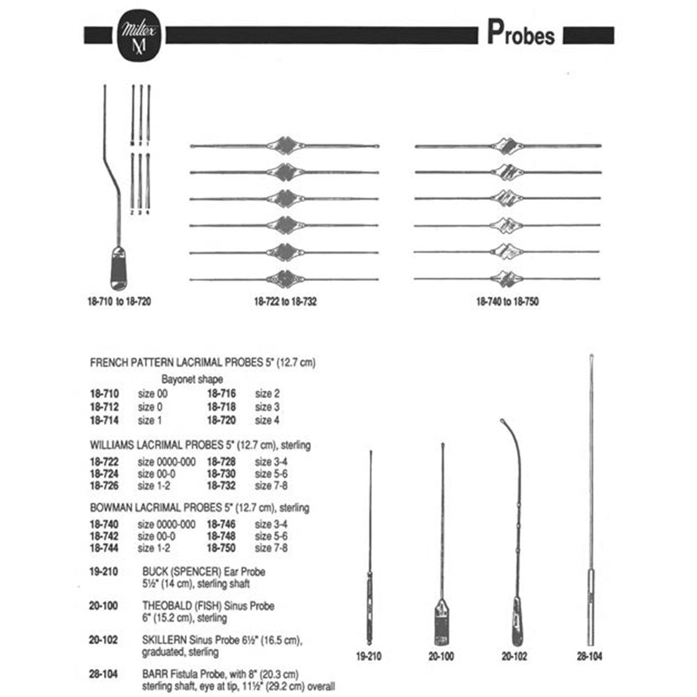 MILTEX BOWMAN Lacrimal Probe, 5-1/8" (130mm), silver, double ended, sizes 00-0, 0.6mm and 0.7mm tips. MPN: 18-742 - Image 2