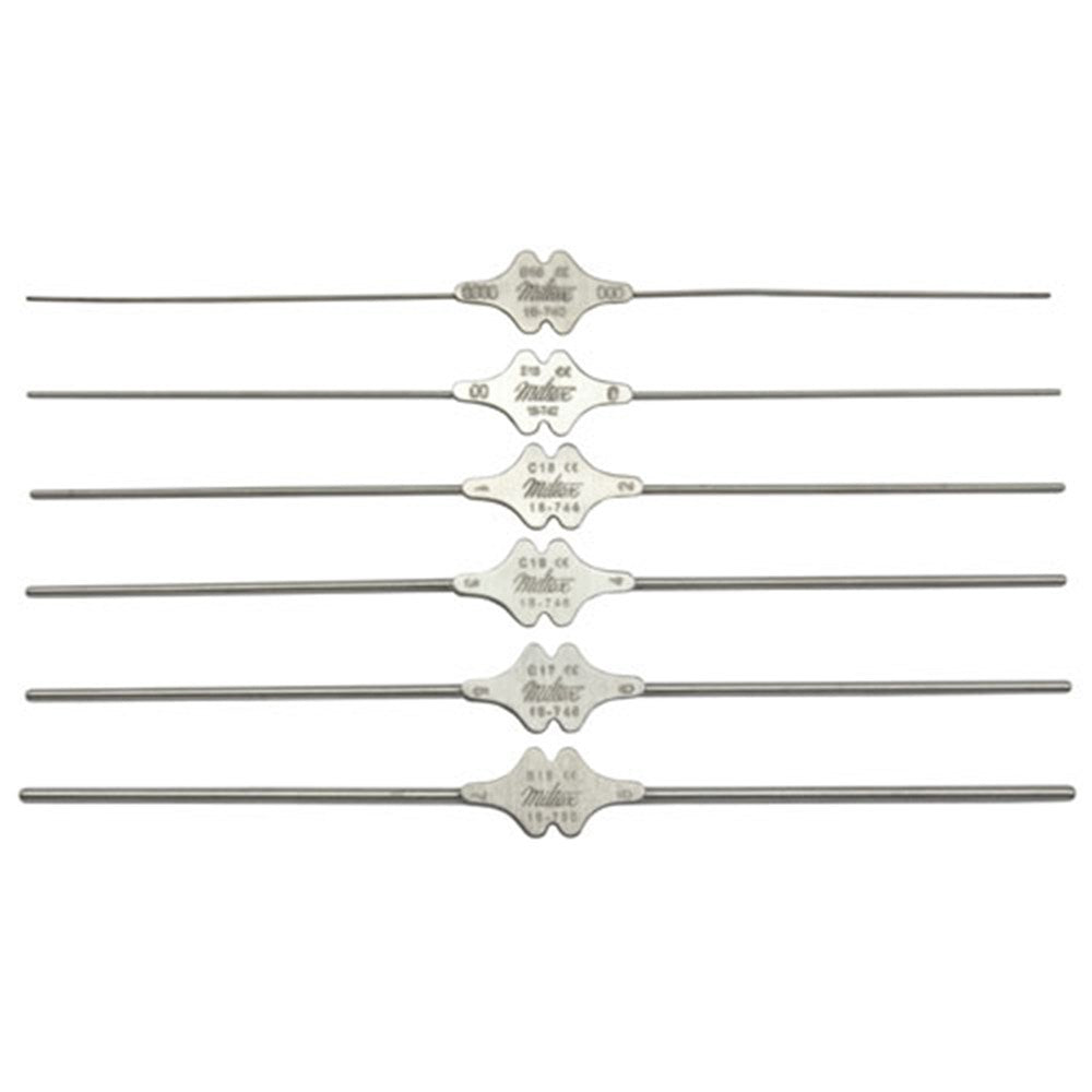 MILTEX BOWMAN Lacrimal Probe, 5-1/8" (130mm), silver, double ended, sizes 7-8, 1.5mm and 1.6mm tips. MPN: 18-750