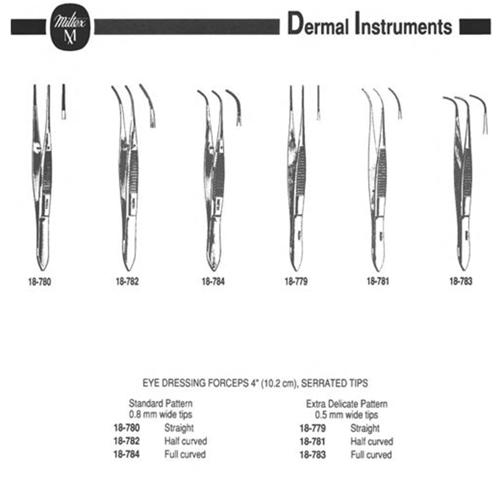 MILTEX Eye Dressing Forceps, 4" (101mm), delicate pattern, straight, 0.55mm wide serrated tips. MPN: 18-779 - Image 5