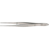 MILTEX Eye Dressing Forceps, 4" (100mm), straight, standard pattern, 0.8 mm wide serrated tips. MPN: 18-780