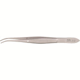 MILTEX Eye Dressing Forceps, 4" (100mm), standard pattern, half curved, 0.8mm wide serrated tips. MPN: 18-782