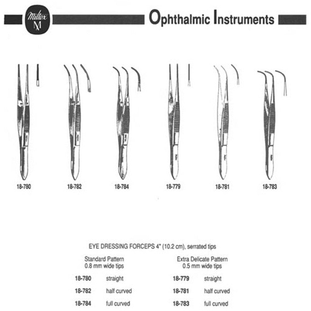 MILTEX Eye Dressing Forceps, 3-3/4" (95mm), delicate pattern, full curved, 0.55mm wide serrated tips. MPN: 18-783 - Image 3