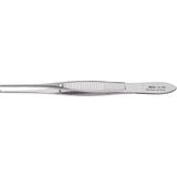 MILTEX Iris Tissue Forceps, 4" (100mm), standard pattern, straight, 1 X 2 teeth, 0.8mm wide tips. MPN: 18-786