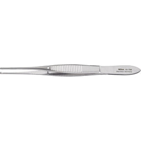 MILTEX Iris Tissue Forceps, 4" (100mm), standard pattern, straight, 1 X 2 teeth, 0.8mm wide tips. MPN: 18-786