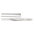 MILTEX Iris Tissue Forceps, 4" (100mm), standard pattern, straight, 1 X 2 teeth, 0.8mm wide tips, non-magnetic. MPN: 18-787