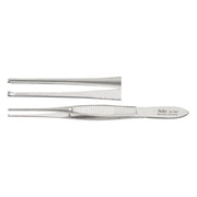 MILTEX Iris Tissue Forceps, 4" (100mm), standard pattern, straight, 1 X 2 teeth, 0.8mm wide tips, non-magnetic. MPN: 18-787