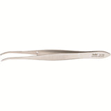 MILTEX Iris Tissue Forceps, 3-7/8" (99mm), standard pattern, half curved, 1 X 2 teeth, 0.8mm wide tips. MPN: 18-788