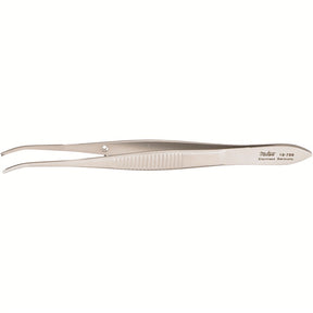 MILTEX Iris Tissue Forceps, 3-7/8" (99mm), standard pattern, half curved, 1 X 2 teeth, 0.8mm wide tips. MPN: 18-788
