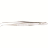MILTEX Iris Tissue Forceps, 3-7/8" (99mm), delicate pattern, half curved, 1 X 2 teeth, 0.6mm wide tips. MPN: 18-789