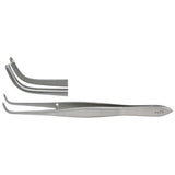 MILTEX Iris Tissue Forceps, 3-7/8" (97mm), standard pattern, full curved, 1 X 2 teeth, 0.8mm wide tips. MPN: 18-790
