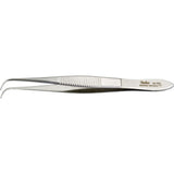 MILTEX Iris Tissue Forceps, 3-3/4" (95mm), delicate pattern, full curved, 1 X 2 teeth, 0.6mm wide tips. MPN: 18-791