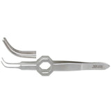 MILTEX FOERSTER Eye Dressing Forceps, 3-3/4" (95mm), octagonal grip, full curved, serrated tips 0.55mm wide. MPN: 18-795A