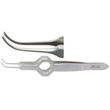MILTEX FOERSTER Iris Tissue Forceps, 3-3/4" (95mm), octagonal grip, full curved, 1 X 2 teeth, 0.55mm wide. MPN: 18-798