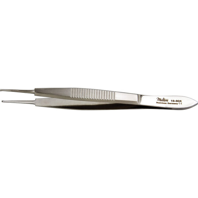 MILTEX STEVENS Iris Forceps, 4", straight, 1 X 2 teeth, 1 mm wide. MPN: 18-804