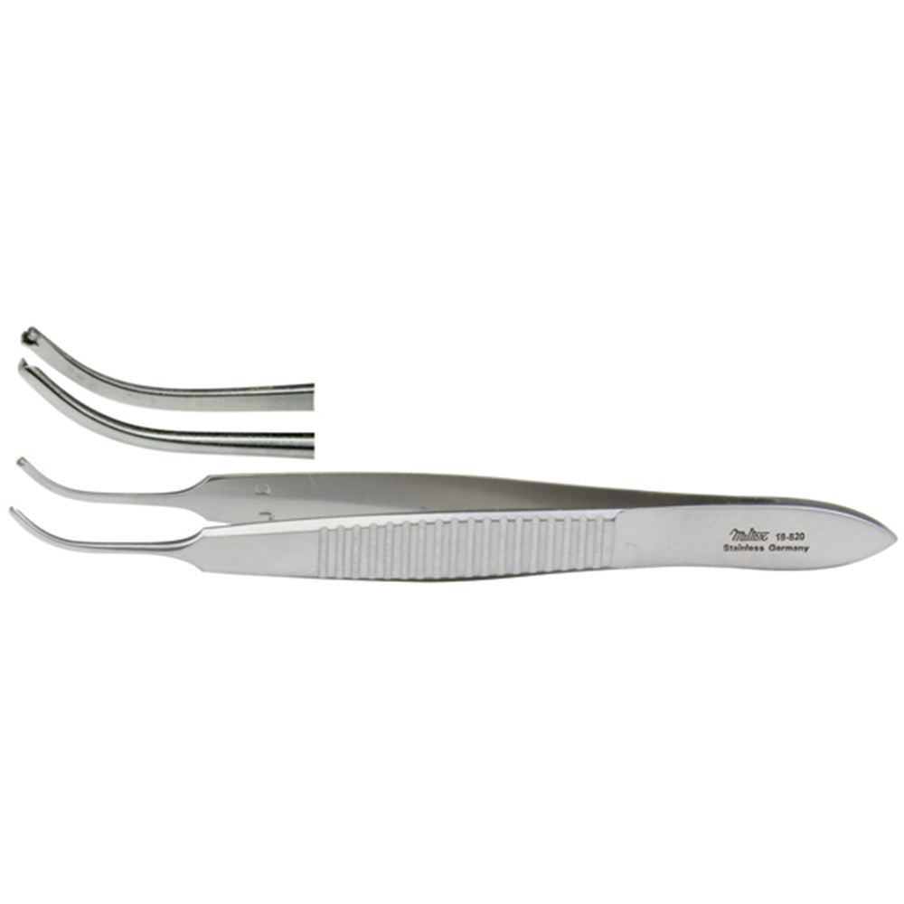 MILTEX VON GRAEFE Iris Forceps, 2-7/8" (72mm), curved, 1 X 2 teeth. MPN: 18-820