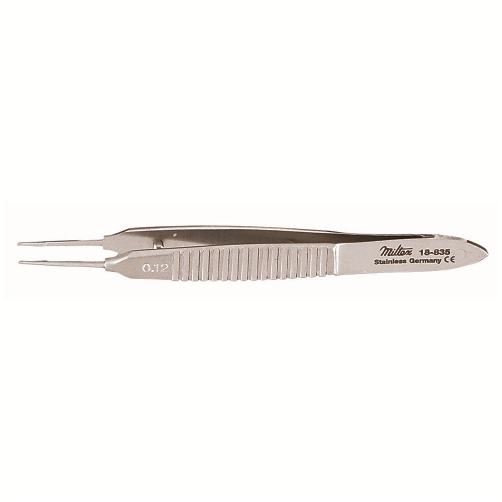 MILTEX BONN Micro Suturing Forceps, 2-3/4" (7 cm), 1 X 2 teeth, 0.12 mm, tying platform. MPN: 18-835