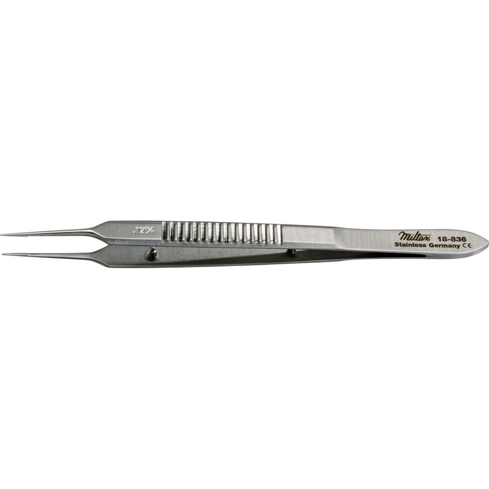 MILTEX BONN Micro Suturing Forceps, 3-3/4" (9.5 cm), 1 X 2 teeth, 0.12 mm, tying platform. MPN: 18-836