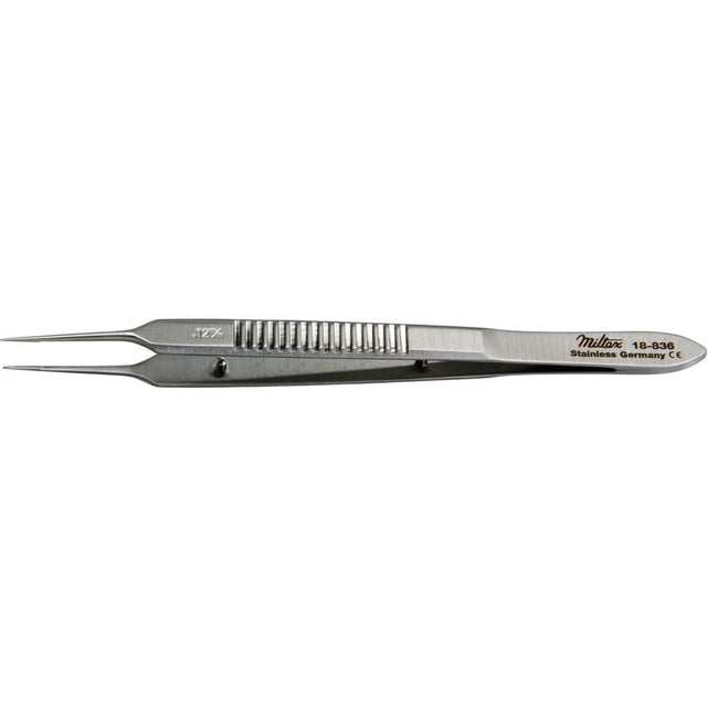 MILTEX BONN Micro Suturing Forceps, 3-3/4" (9.5 cm), 1 X 2 teeth, 0.12 mm, tying platform. MPN: 18-836