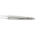 MILTEX MCPHERSON Micro Corneal Suturing Forceps, 3-1/2" (8.9 cm), straight, 1 X 2 teeth, 0.2 mm, tying platform. MPN: 18-837