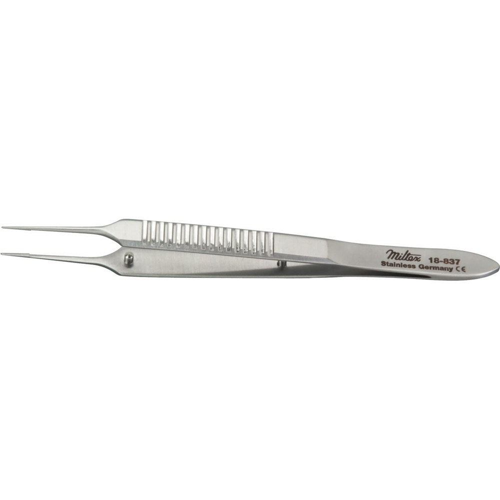 MILTEX MCPHERSON Micro Corneal Suturing Forceps, 3-1/2" (8.9 cm), straight, 1 X 2 teeth, 0.2 mm, tying platform. MPN: 18-837