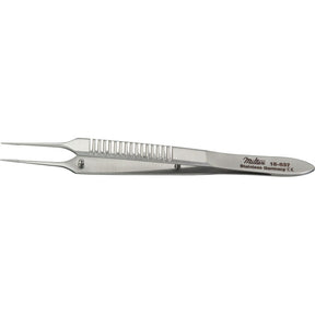 MILTEX MCPHERSON Micro Corneal Suturing Forceps, 3-1/2" (8.9 cm), straight, 1 X 2 teeth, 0.2 mm, tying platform. MPN: 18-837