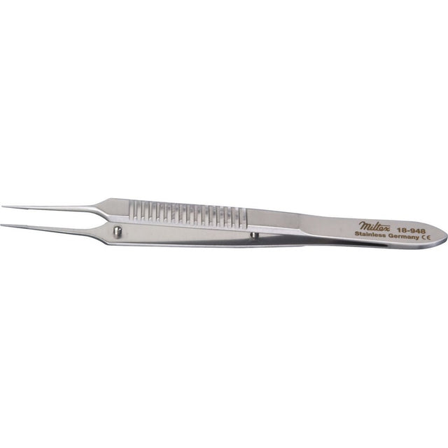 MILTEX MCPHERSON Micro Iris Suturing Forceps, 3-1/2" (89mm), straight, smooth platform 0.33mm X 5.1mm, no teeth. MPN: 18-948