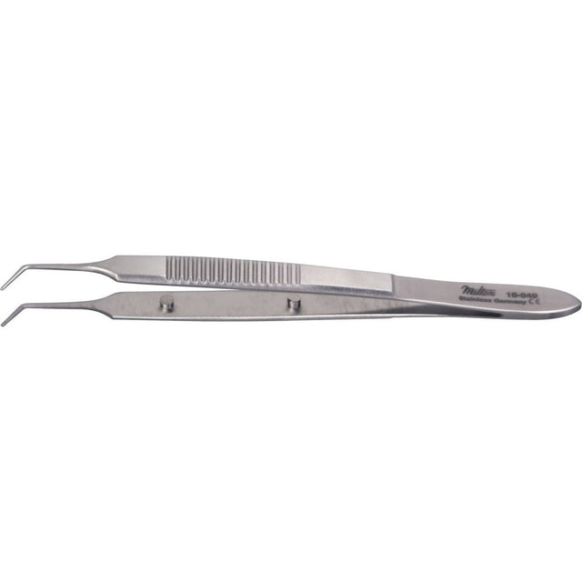 MILTEX MCPHERSON Micro Iris Suturing Forceps, 3-1/2" (8.9 cm), angled, smooth platform 0.3 X 5 mm, no teeth. MPN: 18-949