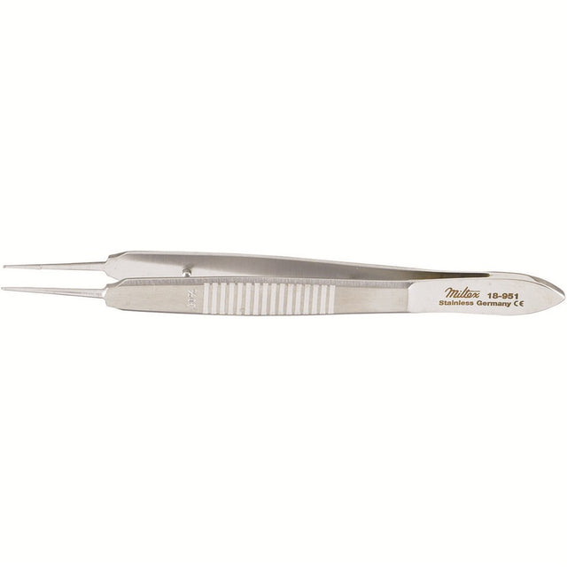 MILTEX CASTROVIEJO Suturing Forceps, 3-7/8“ (99mm), 1x2 0.3mm Teeth, with Tying Platform. MPN: 18-951