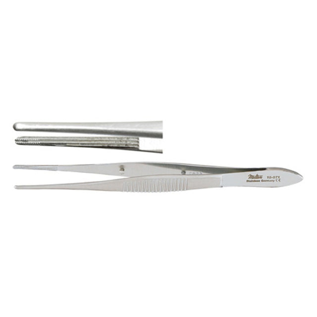 MILTEX BONNACOLTS Utility Forceps, 4" (10.2 cm), longitudinal serrations with cross serrations on tip, 1.2 mm wide with tapered tips. MPN: 18-971