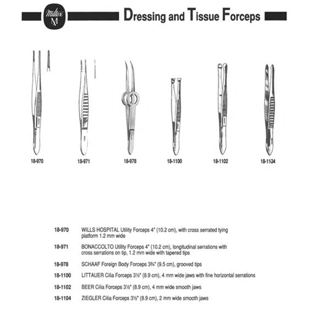 MILTEX BONNACOLTS Utility Forceps, 4" (10.2 cm), longitudinal serrations with cross serrations on tip, 1.2 mm wide with tapered tips. MPN: 18-971 - Image 2