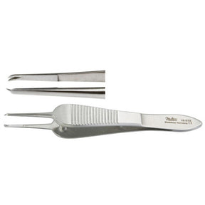 MILTEX MANHATTAN EYE & EAR Suturing Forceps, 3-1/2" (8.9 cm), smooth platform, 1 X 2 teeth, overlapping each other, 0.7 mm wide. MPN: 18-975