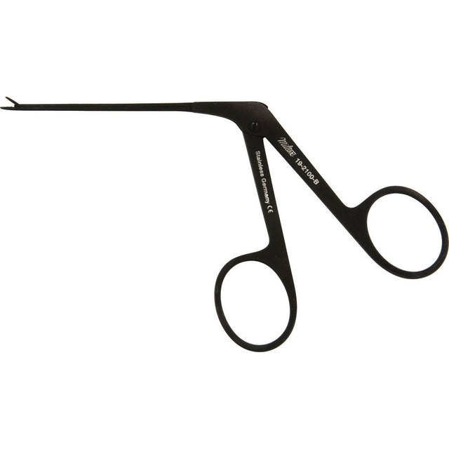 MILTEX Micro Ear Forceps, Alligator Type, 3-1/4" (8.3 cm) shaft, serrated jaws, 0.8 mm wide, Ebony Finish. MPN: 19-2100-B
