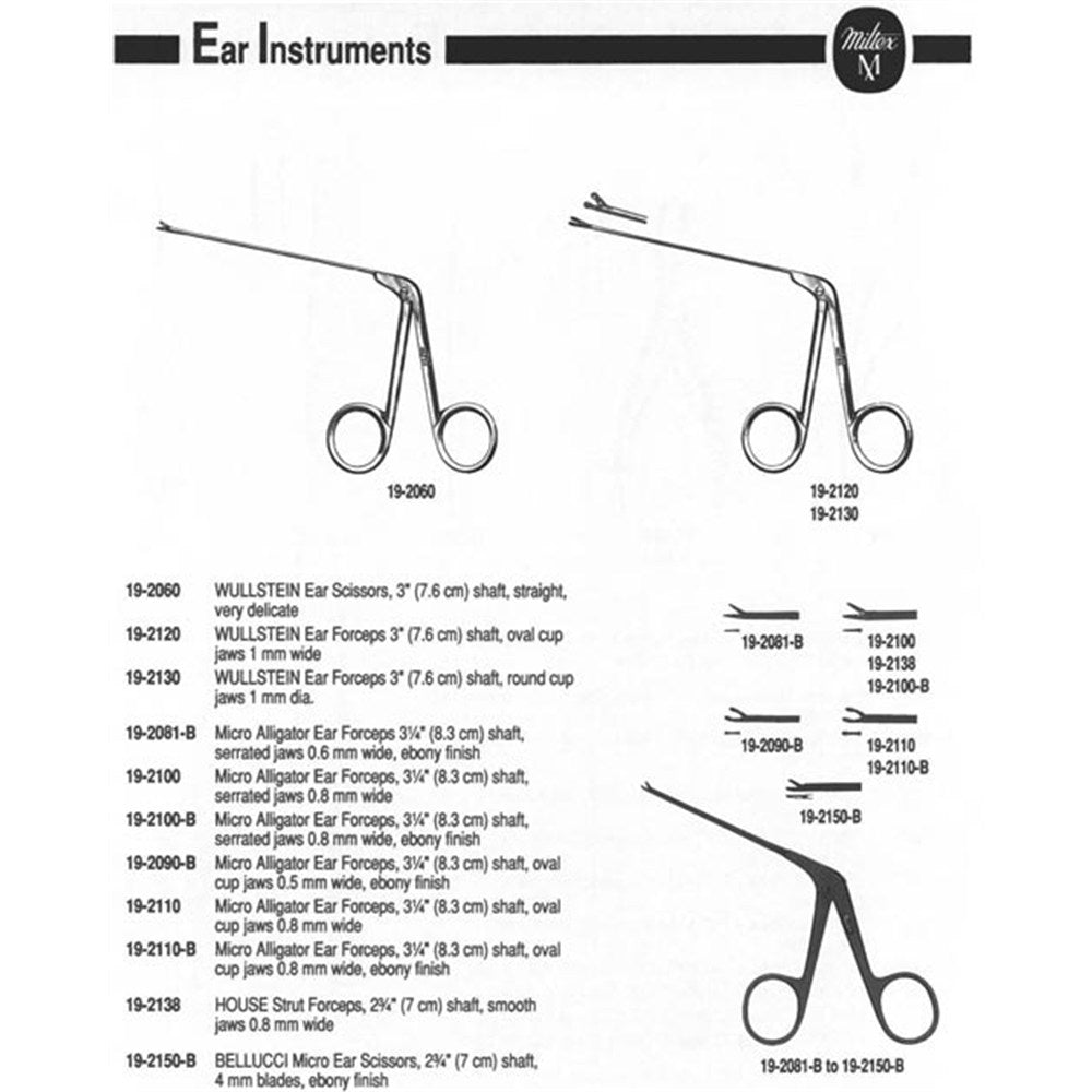 MILTEX Micro Ear Forceps, Alligator Type, 3-1/4" (8.3 cm) shaft, serrated jaws, 0.8 mm wide, Ebony Finish. MPN: 19-2100-B - Image 3