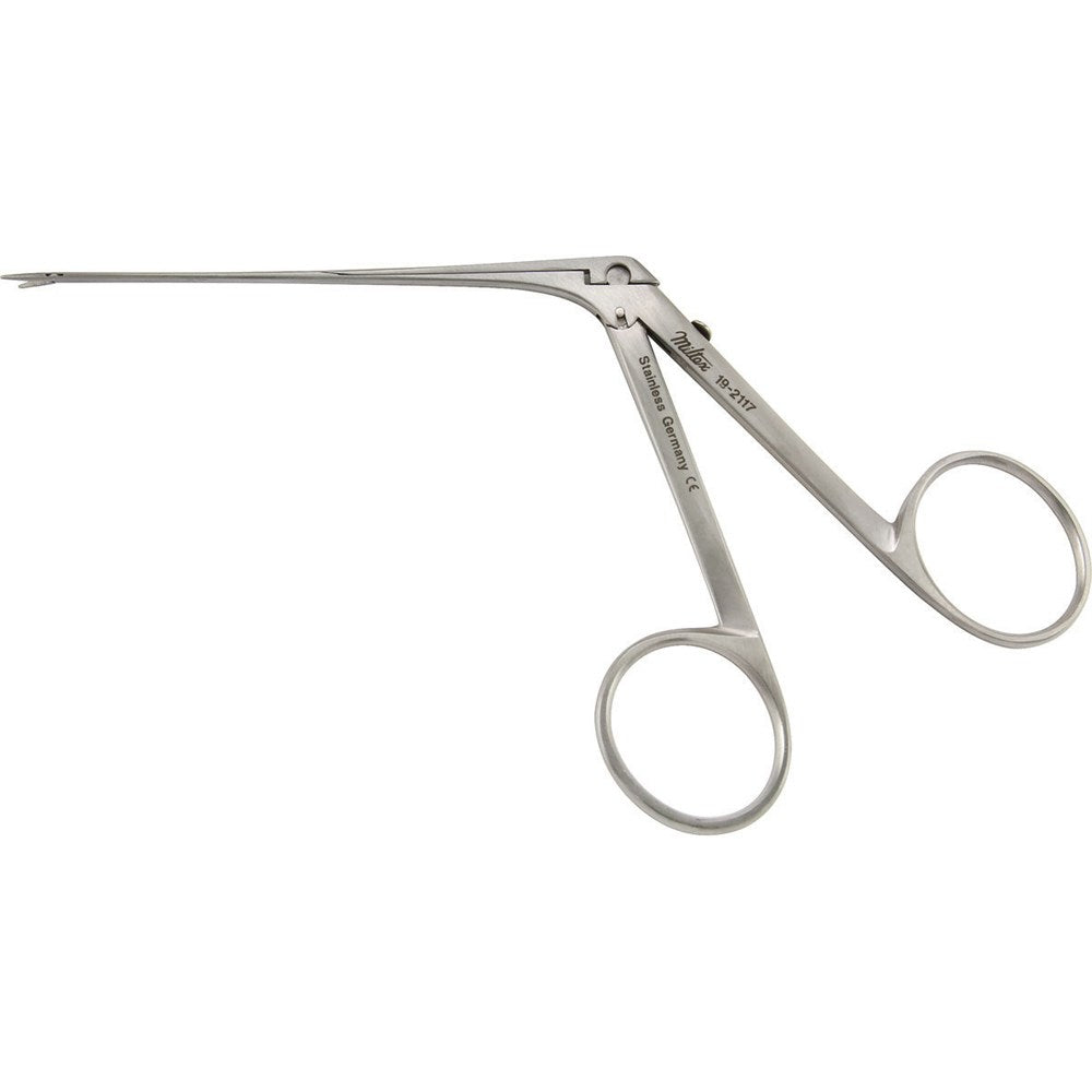 MILTEX HOUSE Forceps, 2-7/8" (7.3 cm) shaft, serrated jaws 6 mm, side open to right. MPN: 19-2117